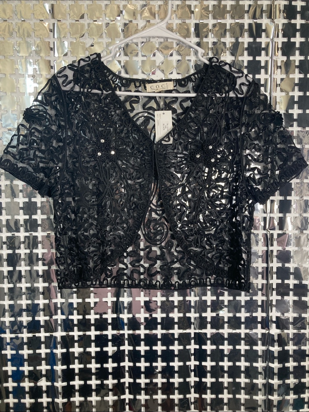 C.O.C. Black Embroidered Sheer Crop Bolero